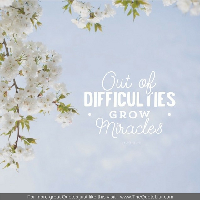 "Out of difficulties grow miracles"