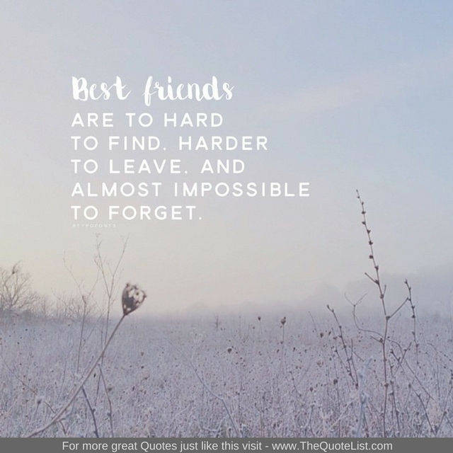 "Best Friends are hard to find, harder to leave and impossible to forget"