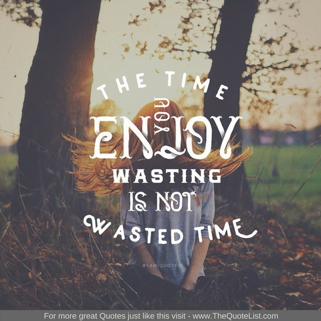 "The time you enjoy wasting is not wasted time"